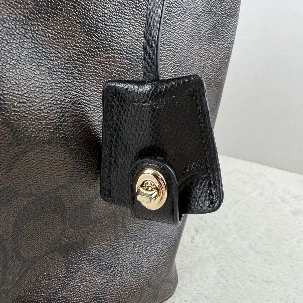 Coach Signature Pleated Peyton‎ Tote Dark Brown & Black F34614 $395
